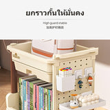 4-Tier Kids Rolling Storage Cart, PP storage shelf Organizer with casters, Desktop & Floor Shelf for Study Room Cream White 4 Tiers