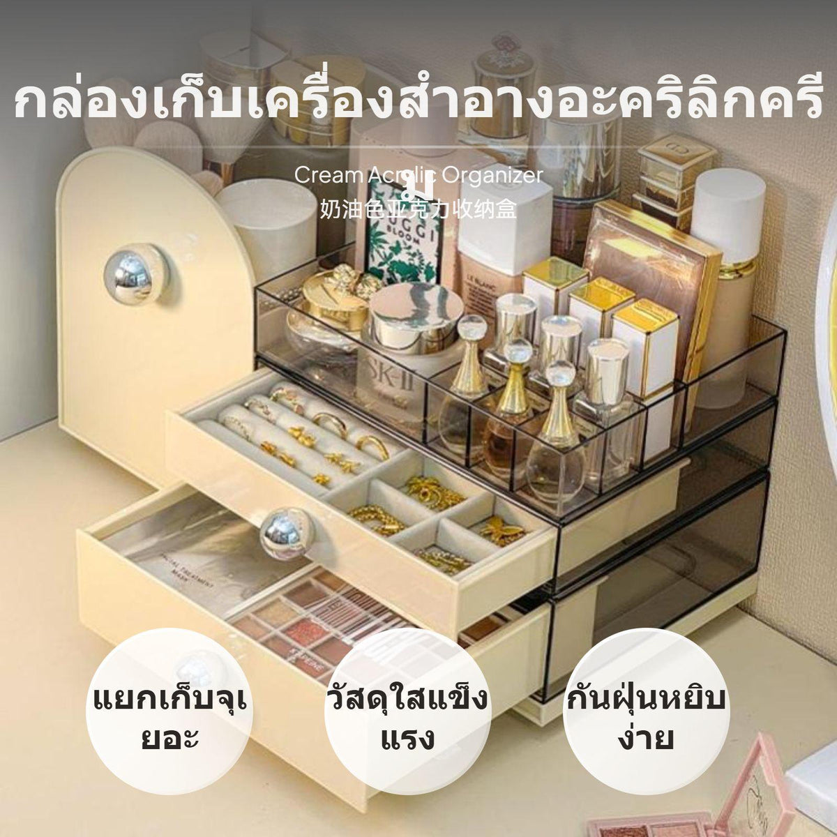 Large Capacity Makeup Organizer Box, Jewelry Storage, Multi-Functional Vanity Holder Cosmetic Box