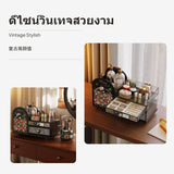 3-Tier Makeup Organizer Box, Vintage Cosmetic Storage, Dustproof Drawer Design, Vanity Desktop Organizer Secret Garden