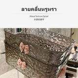 3-Piece Acrylic Ripple Storage Box Set, Transparent Organizer, Stackable Makeup Holder for Vanity, Bathroom, Desk Transparent Gray