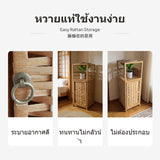 Multi-Size Rattan Storage Cabinet, sturdy Wood Khaki Organizer, Bedroom storage shelf, Toy Bedside Cabinet