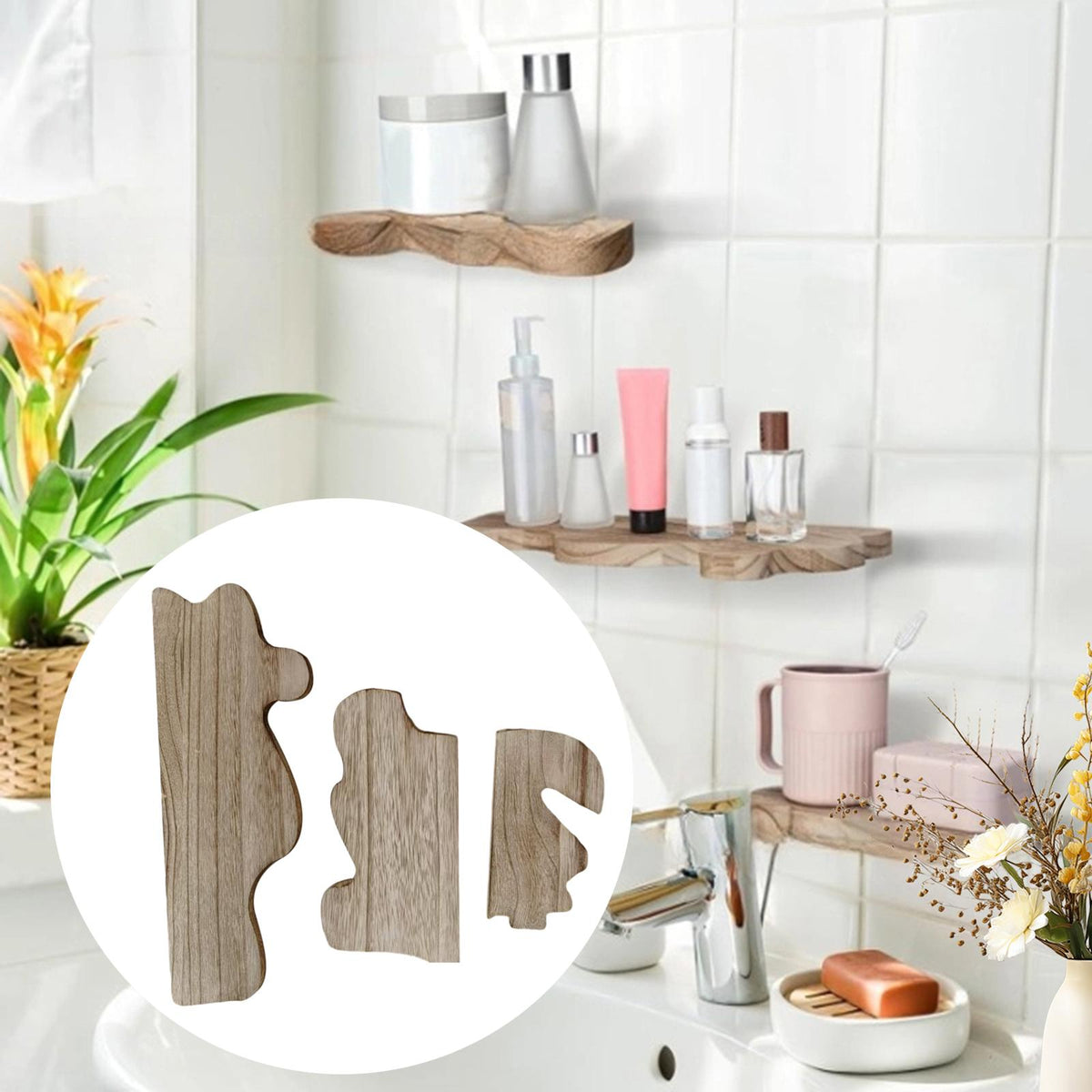 3Pcs Wall Shelves Versatile Modern Floating Shelves for Bedroom Dorm Kitchen Light Brown