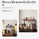 Walnut Desktop Organizer, Double tier Storage Shelf, Vintage Rattan Accent, sturdy Wood for Office, Cosmetic & beverage holder Holder Rack, 43cm