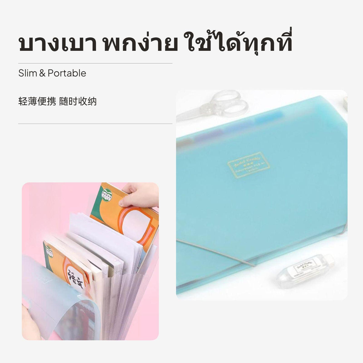 7-Pocket Pastel Accordion document holder Folder, letter-size Size, tab Design, Portable Blue+Pink