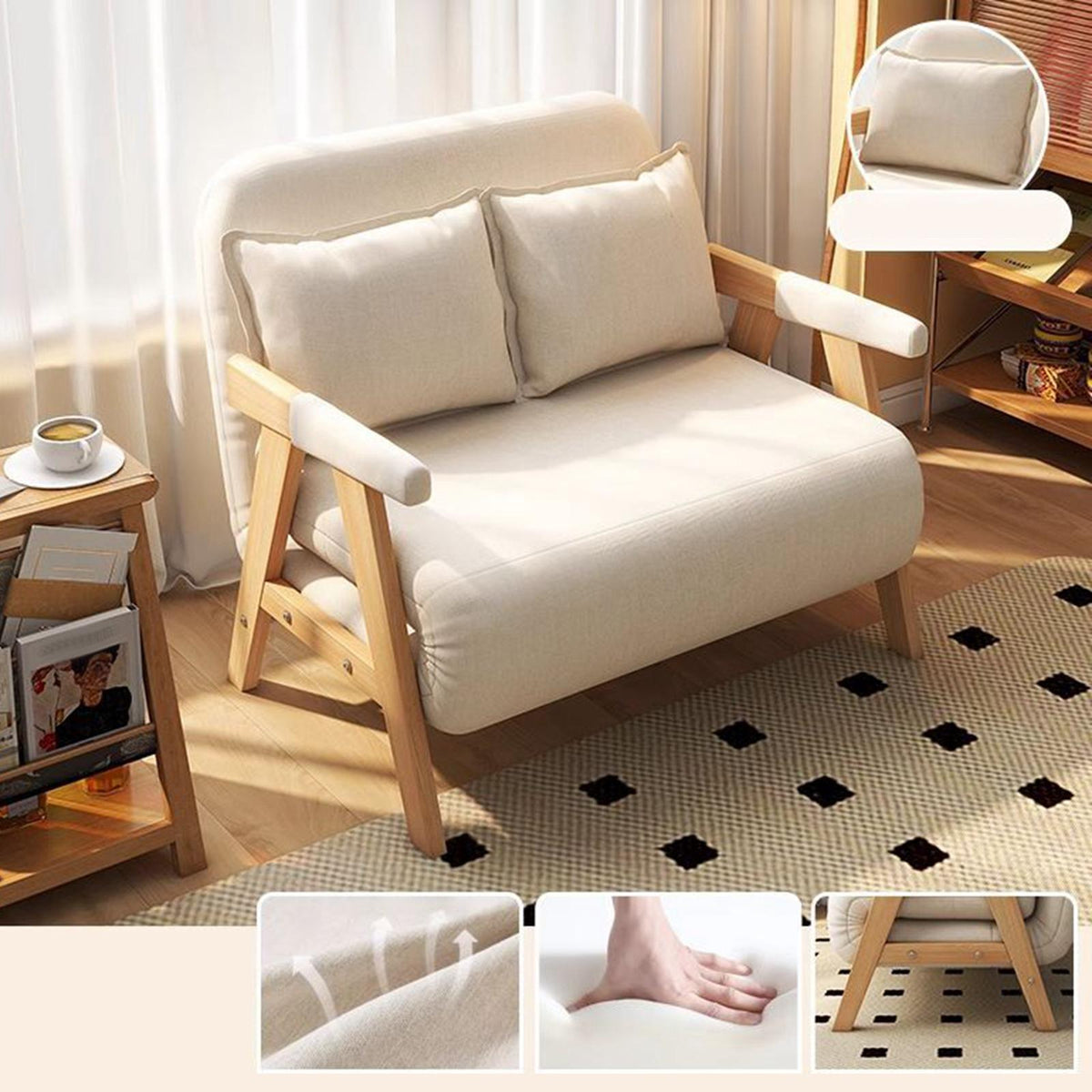 Foldable Sofa Bed Versatile Sleeper Chair Bed for Bedroom Living Room Indoor White