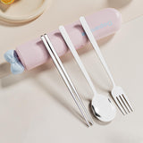 Spoon Chopsticks Set Magnetic Gadgets Tableware Kit for Home Camping Kitchen Pink 4 Pieces