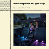 Universal car ambient lighting, portable light-emitting diode footwell light, music sync, multi-color App Cig Lighter 1-to-2
