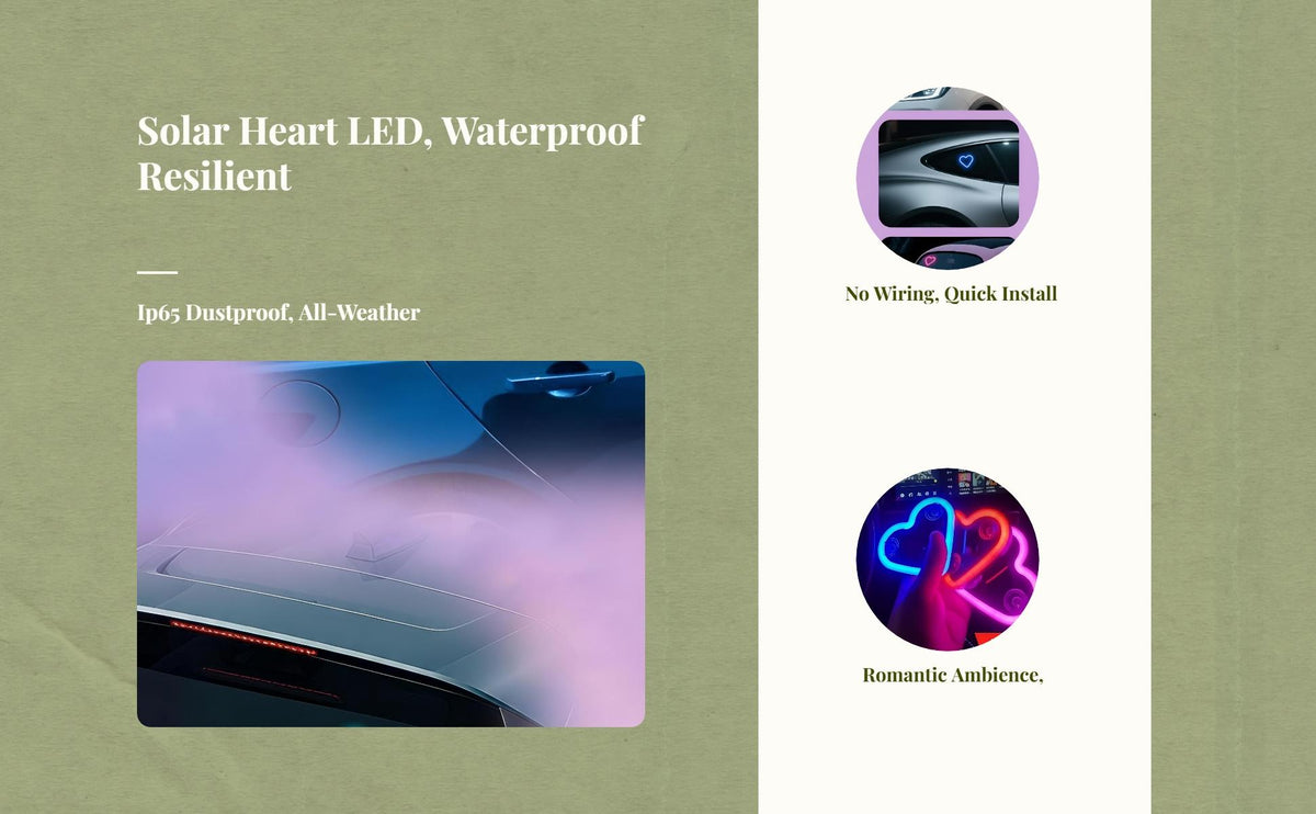 Solar Heart light-emitting diode Car Mood Light, Glowing Triangle Panel Decoration Ice Blue 2 pcs