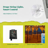 Solar String Lights, Waterproof Outdoor Globe, Patio Garden Decoration Crys Ball Warm+Flash Battery+USB 300x60cm