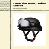 Carbon Fiber Motorcycle Half Helmet, Retro Tourer, Adult Riding, Lightweight, Certified Protective Matte Carbon Dragon 57-58cm