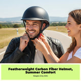 Carbon Fiber Motorcycle Helmet, Lightweight Half Helmet, Retro Touring, Summer Riding, Men & Women FG Matte Black L(57-58cm)