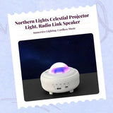 Northern Lights Projector, Galaxy Night Light, Cordless Sound Speaker, Bedroom Decor, Remote Control White Rechargeable+Laser