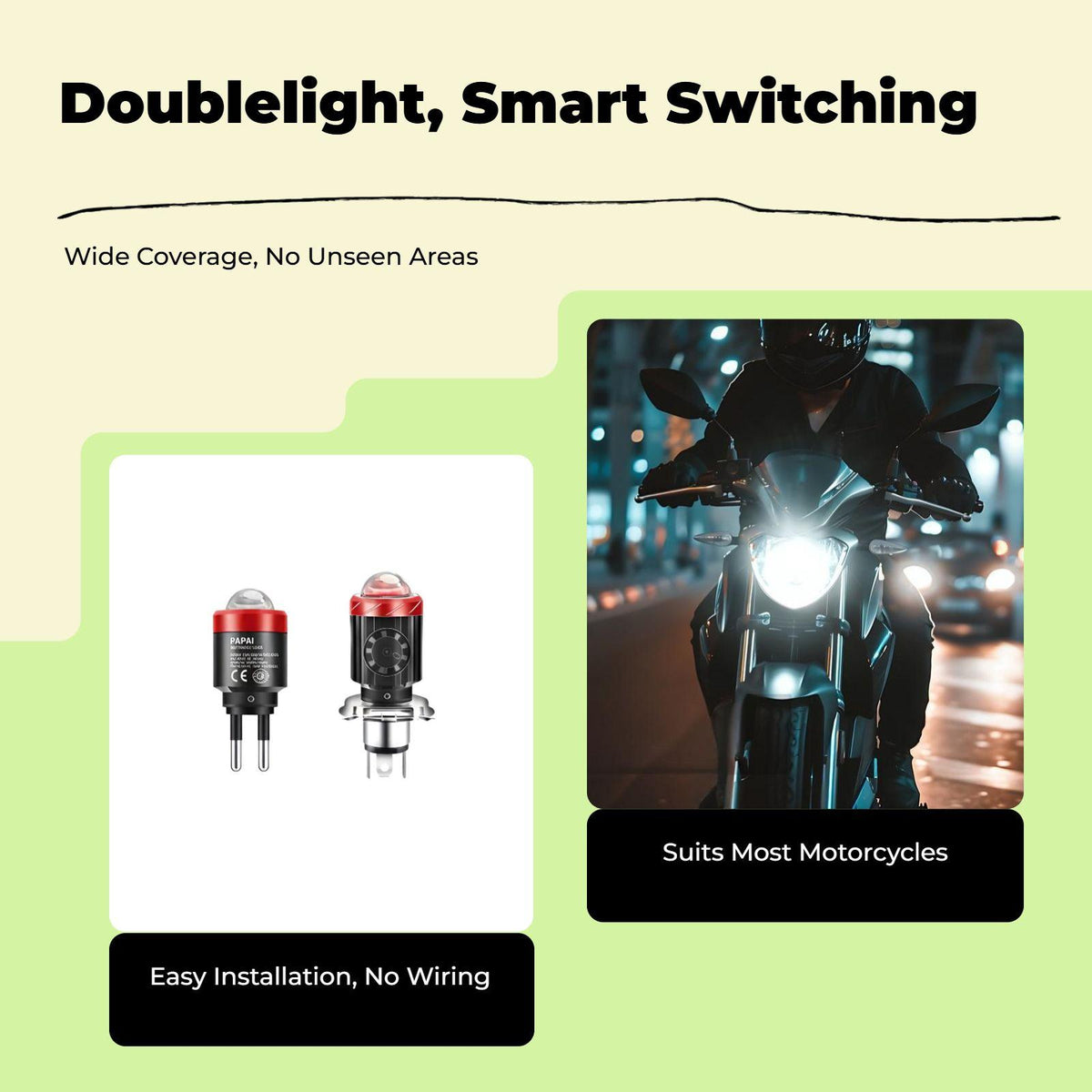 Motorcycle Light Emitter Projector Headlight, High and Low light, Waterproof, Plug and Play White/White Bright Gold