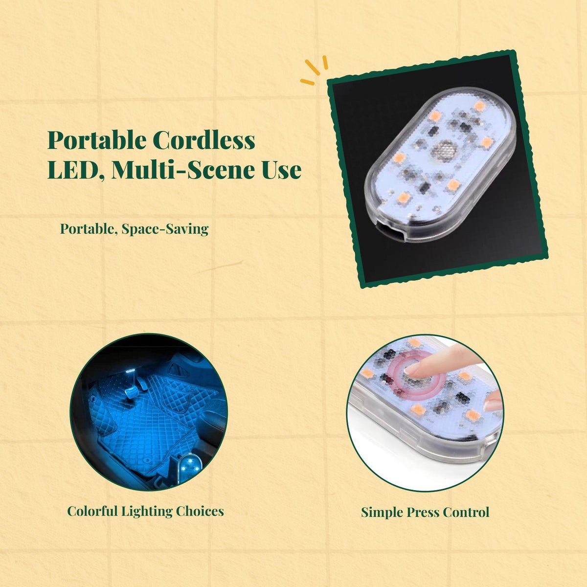 Car interior illuminating light, contactless control detector, universal port rechargeable night light Blue 2 pcs