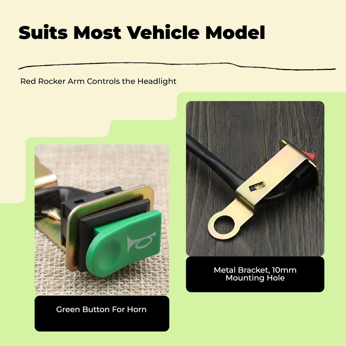 Motorcycle Handlebar Controller, Waterproof Horn & Headlight Controls, Universal button Button Red Power Switch