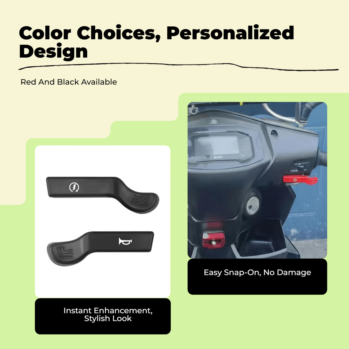 Motorcycle Scooter Modification, Ignition Horn Control Extension Button, Universal Fit Black Horn & Start Set