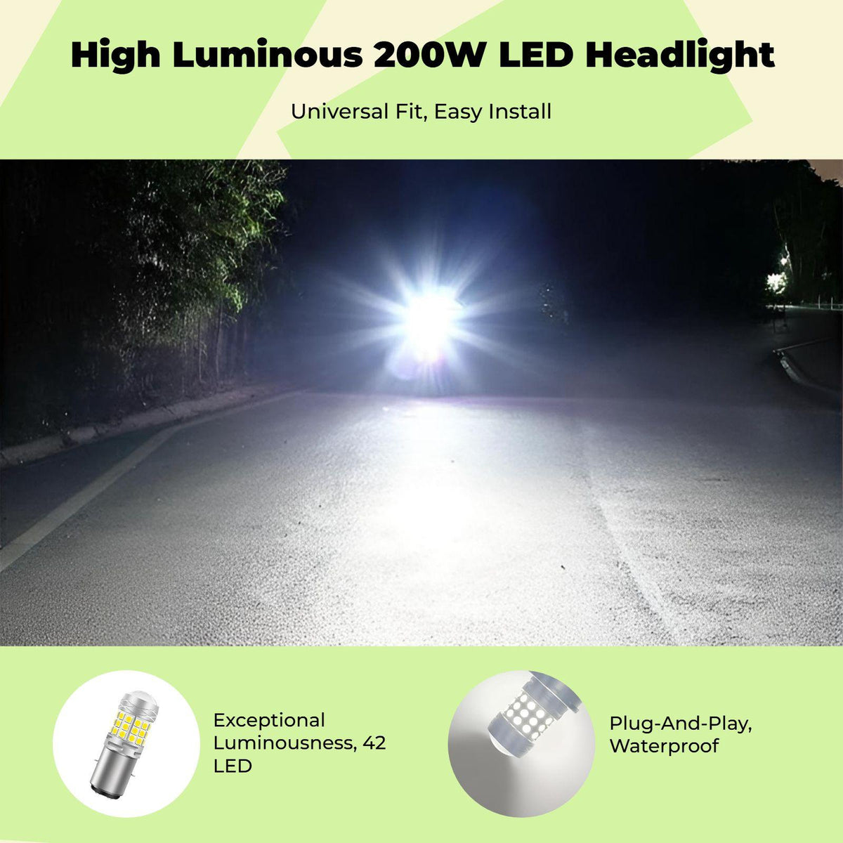 Motorcycle light-emitting diode Headlight, 200W extremely Bright, Wide electrical potential Range, Easy Installation White 2-Claw