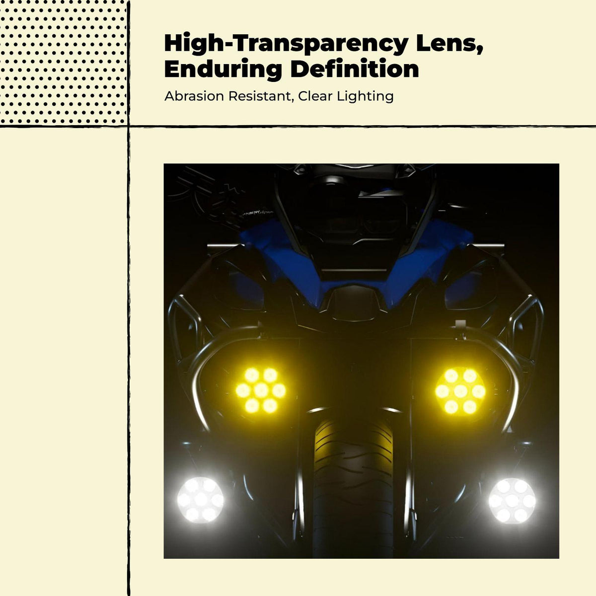Motorcycle light-emitting diode Spotlight, 7-Bead High Brightness, Waterproof, Multi-Mode Mirror Mount Switch 100W Strobe Set