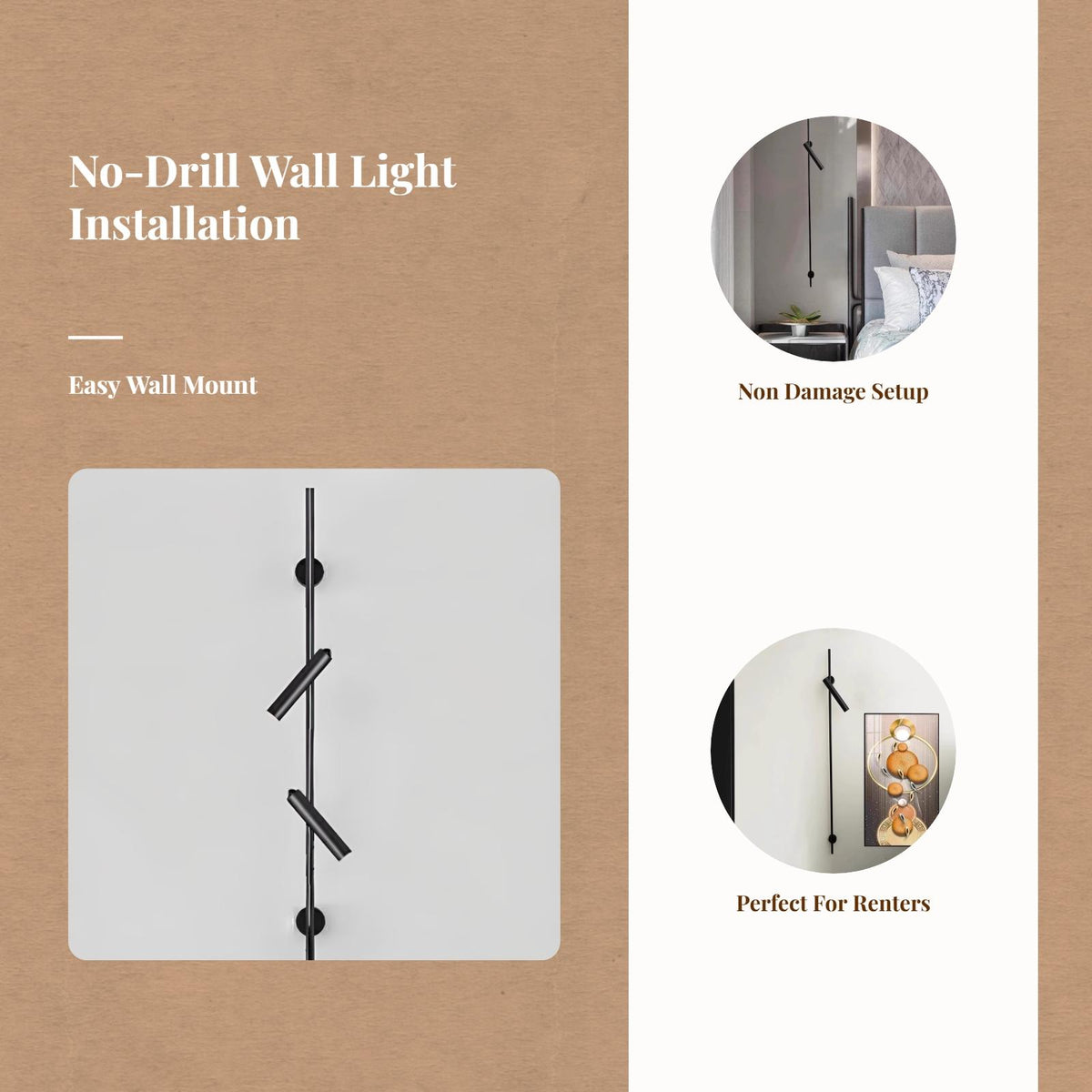 Wall Sconce, Adjustable Multi-Head Long Rod, Bedroom Bedside Accent Lighting Black 3 Heads Pendant Lamp