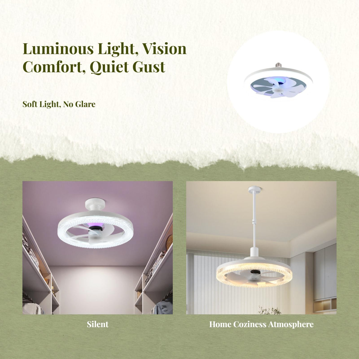 Remote Control E27 Ceiling Fan Light, Dimmable light-emitting diode, Bedroom, Kitchen, Modern Milky White 35cm 48W