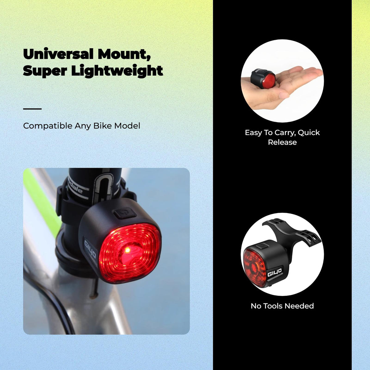 Smart Brake Sensing Bike Light, maximum brightness, Waterproof, Night Riding Red GL20S