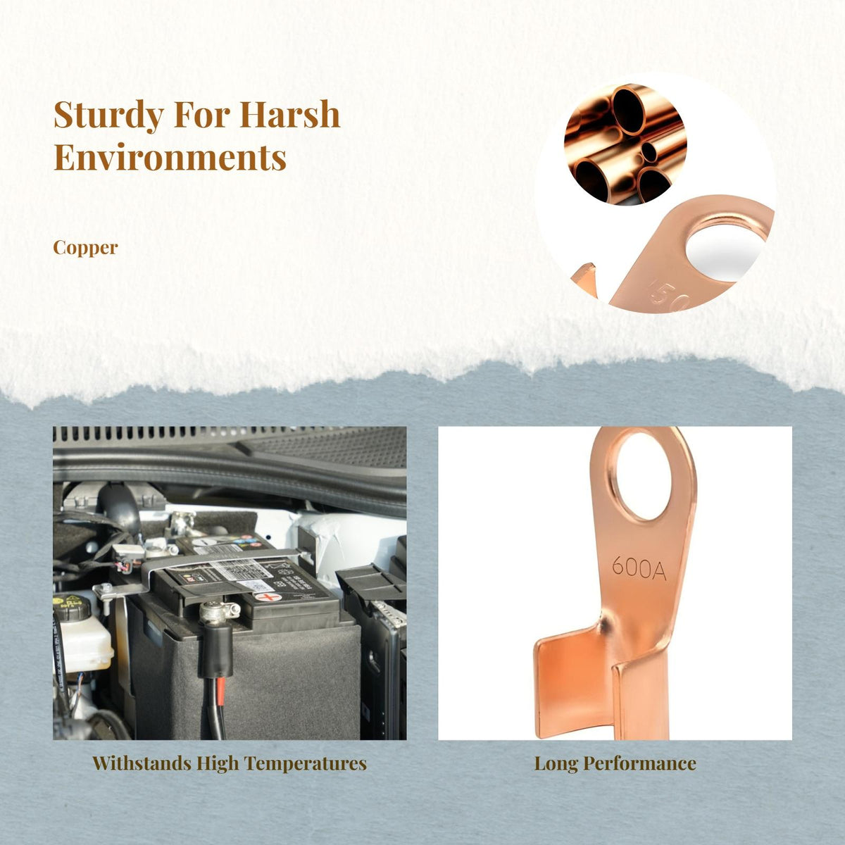 Copper Wire Lugs, OT Terminal Connector, Crimp Battery Wire End, Electric Copper 1000A