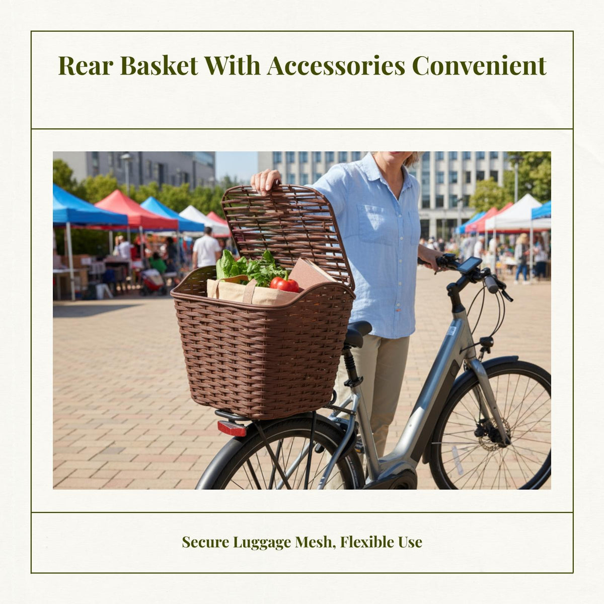 Rear Basket, Large Capacity Wire Basket, Waterproof, Sturdy Duty Brown Large