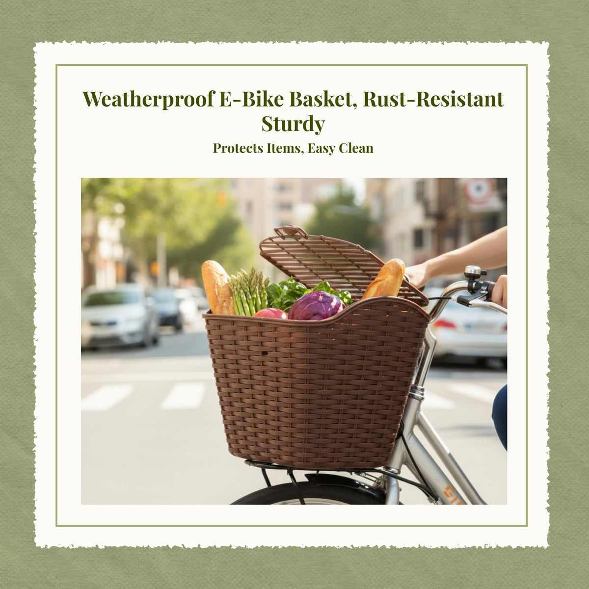 Rear Basket, Large Capacity Wire Basket, Waterproof, Sturdy Duty Brown Large with Lid