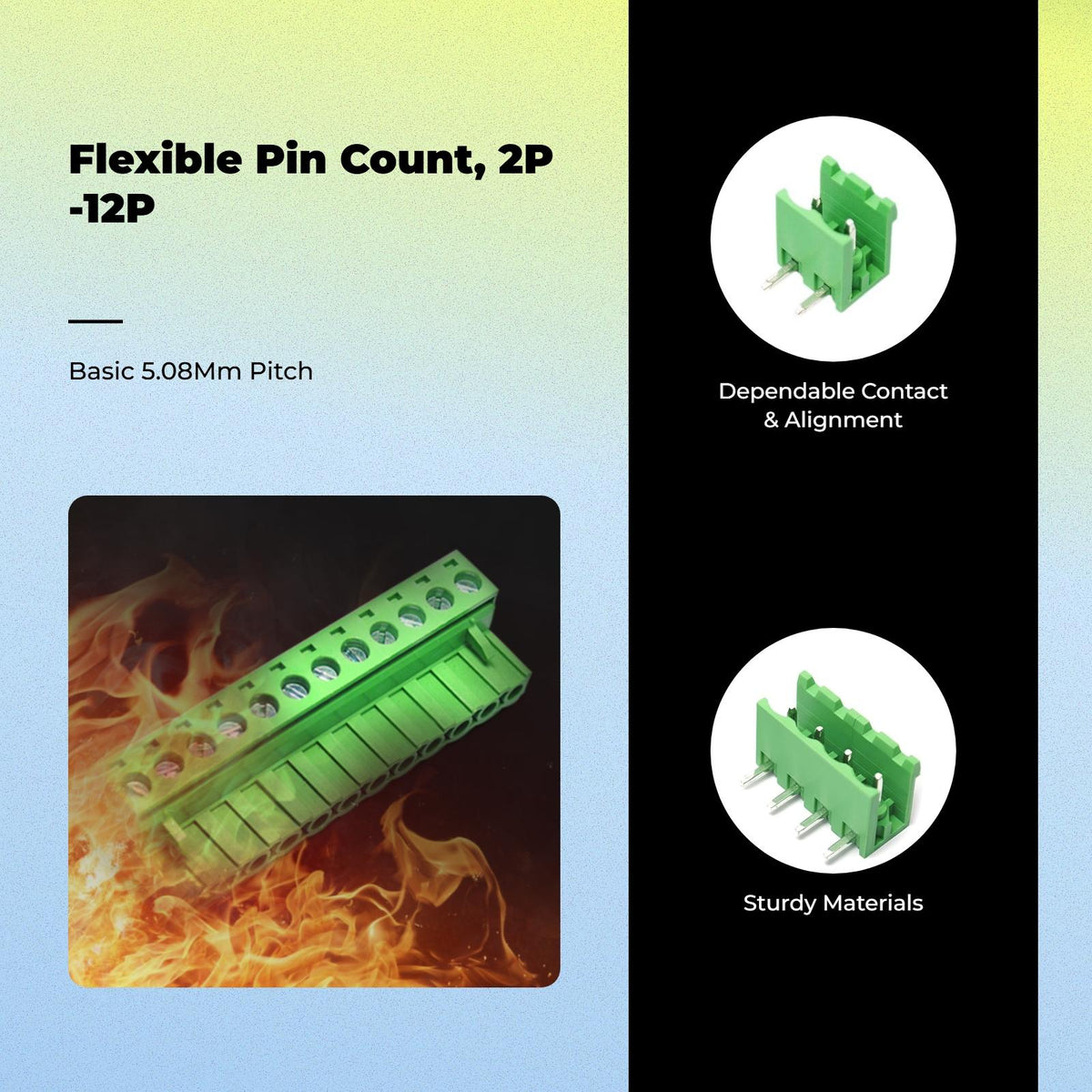 Pluggable Terminal Block, 5.08mm spacing, PCB Connector, Right Angle, 300V Bent Pin 8P