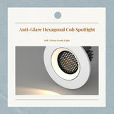 Anti-Glare hexagonal COB Recessed Ceiling Light, thin light-emitting diode, vision protection, Embedded Spotlight for Living Room, Bedroom, Kitchen White 12W 3500K