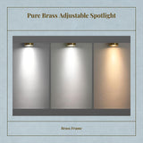 Adjustable Brass Spotlight with light-emitting diode, Anti-Glare Gold Wall Surface Mount, Indoor Accent Lighting Copper 10W Tri-color 8.5x10cm