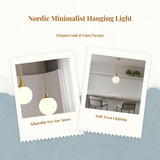 Milk cream globe hanging light, gold brass, glass globe, modern design for bar or dining room. UFO 20cm