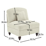 Armless Sofa Chenille W/1 Pillow -Beige+White