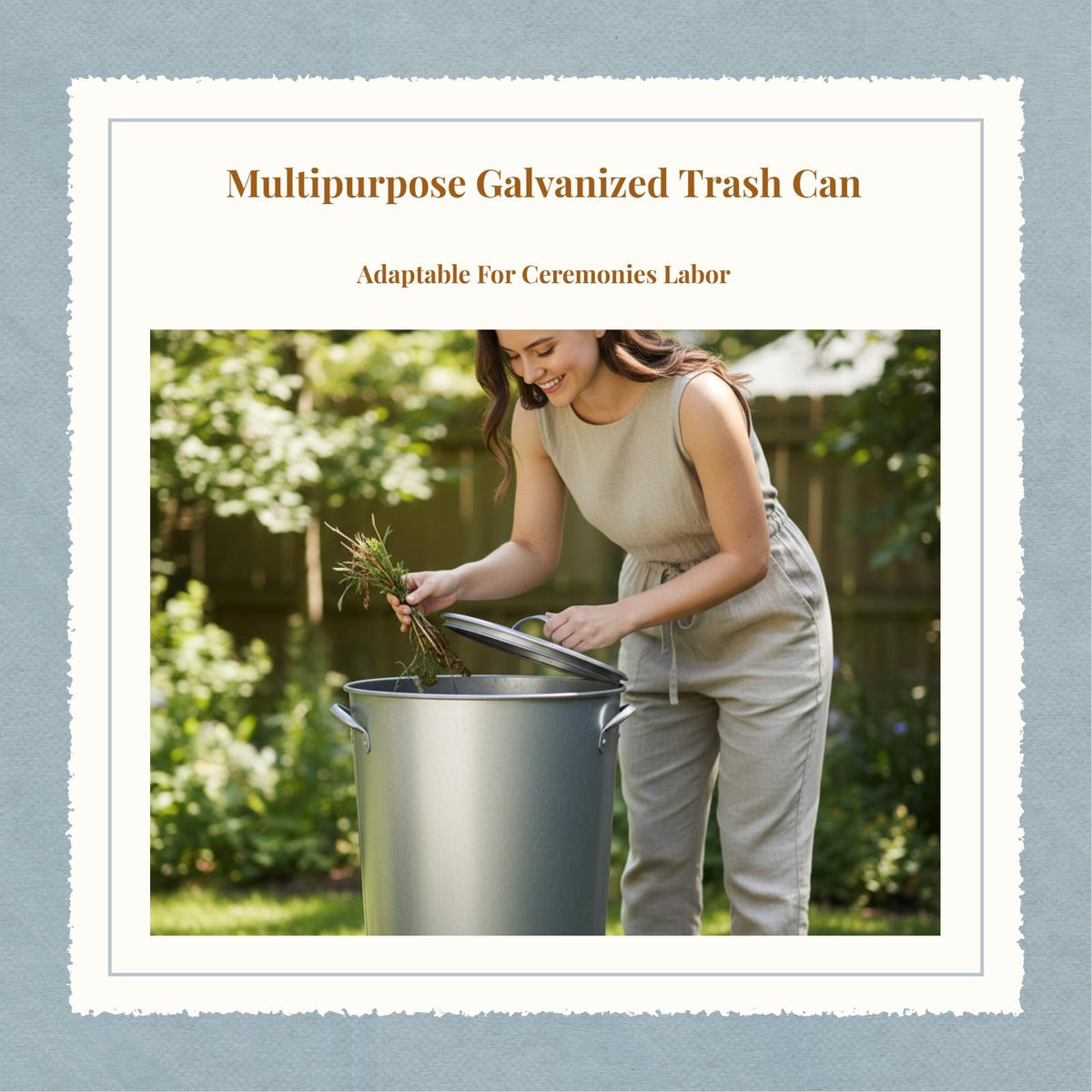 Galvanized Trash Can, Metal Waste Bin with Lid, Outdoor, Fire-Resistant, sturdy Duty