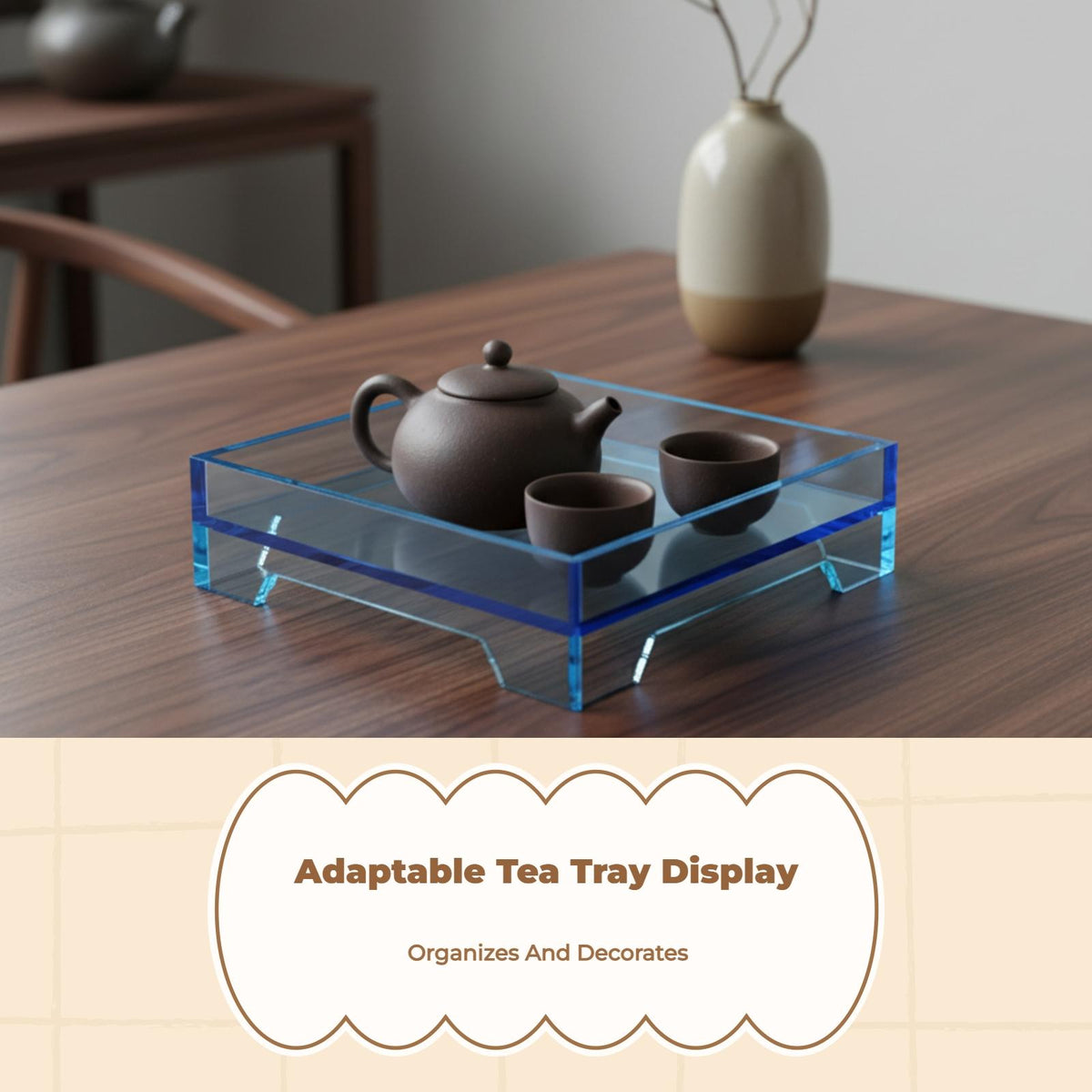 Acrylic Square Tea Tray, Organizer Display Rack, Modern Serving Holder Translucent Sky Blue