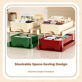 Desk Organizer, Drawer-Type Storage Box, Office, Dormitory, Multifunctional Cream+Green 2-Layer Short
