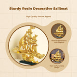 Resin Sailboat Sculpture, Feng Shui Decor, Office Desk Decoration, Gift Gold Gourd