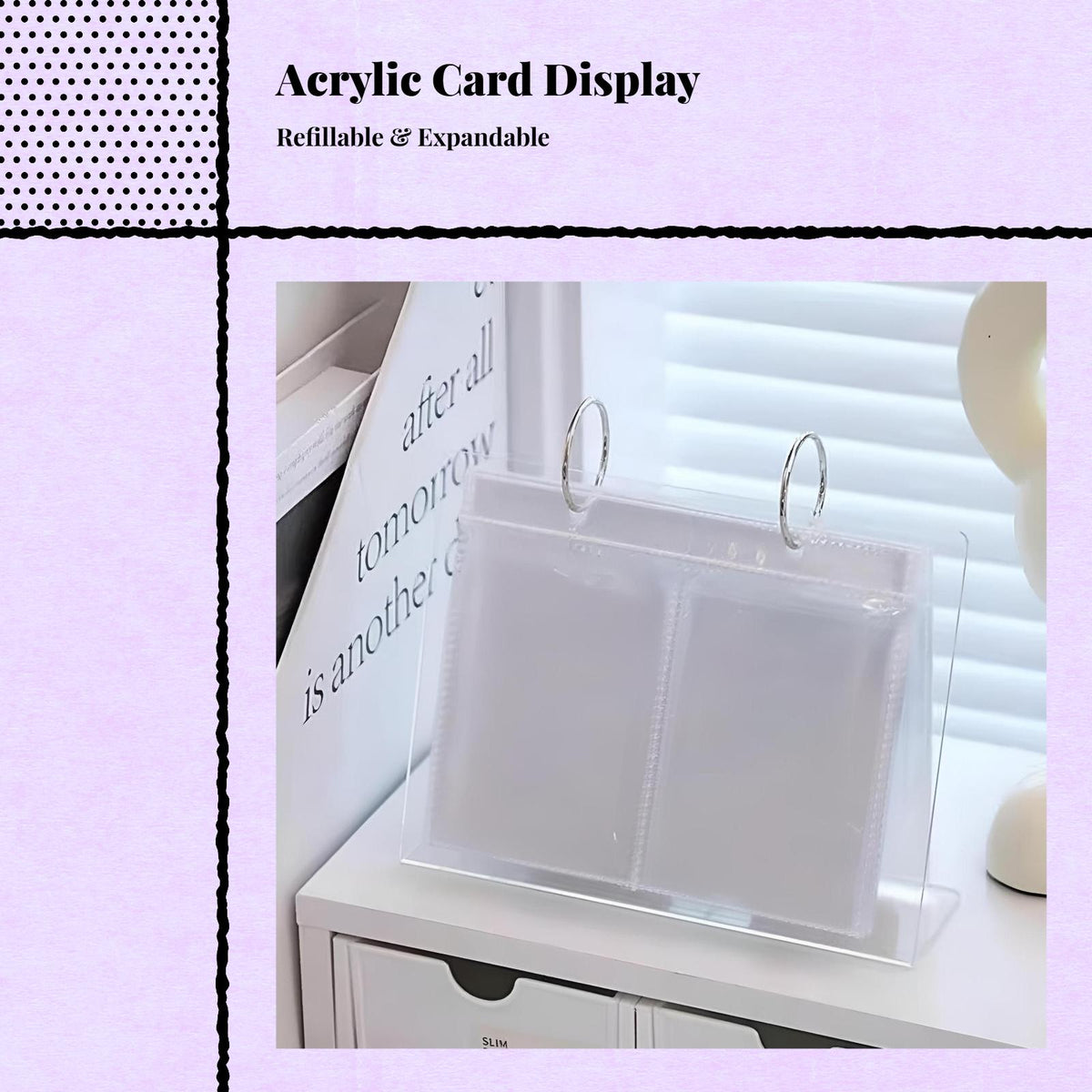 Card Display Stand, Clear Mini Photo Collection, Desktop Organizer, Adaptable Holder 3 inch 68 sheets