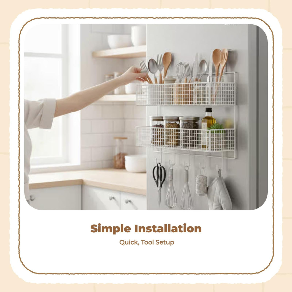 Refrigerator Side Hanging Storage Rack, Multitier Organizer, Kitchen Utensil Holder 1 Tier 37x24cm Black