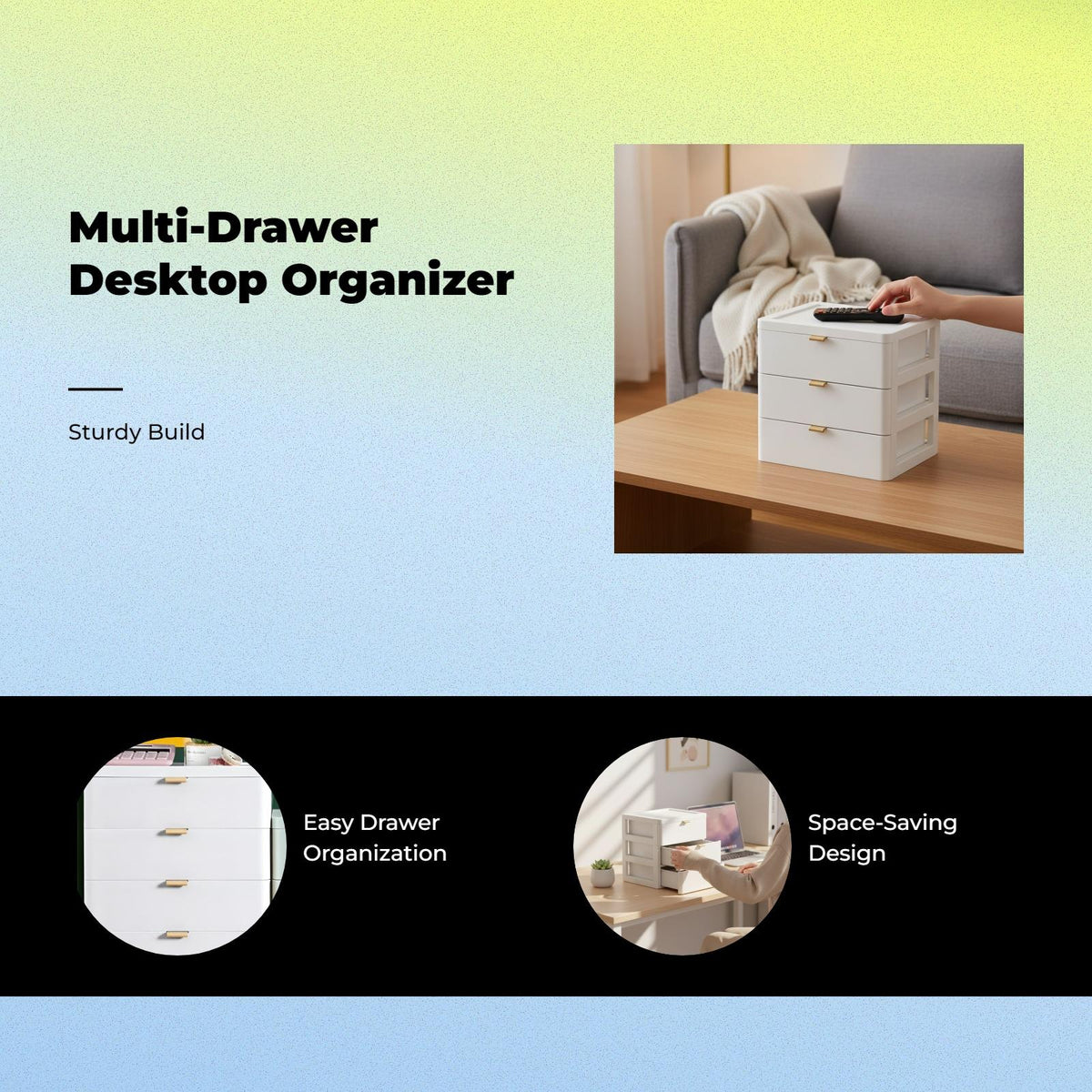 Stackable Drawer Desktop Organizer Storage Box, Office, Home, Makeup Elegant White 2-layer