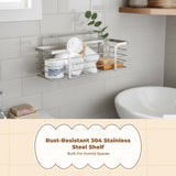 Bathroom Organizer, 304 Stainless Steel, No-Drill Wall Shelf, Rustproof Storage Rack for Bathroom, Kitchen, Toilet