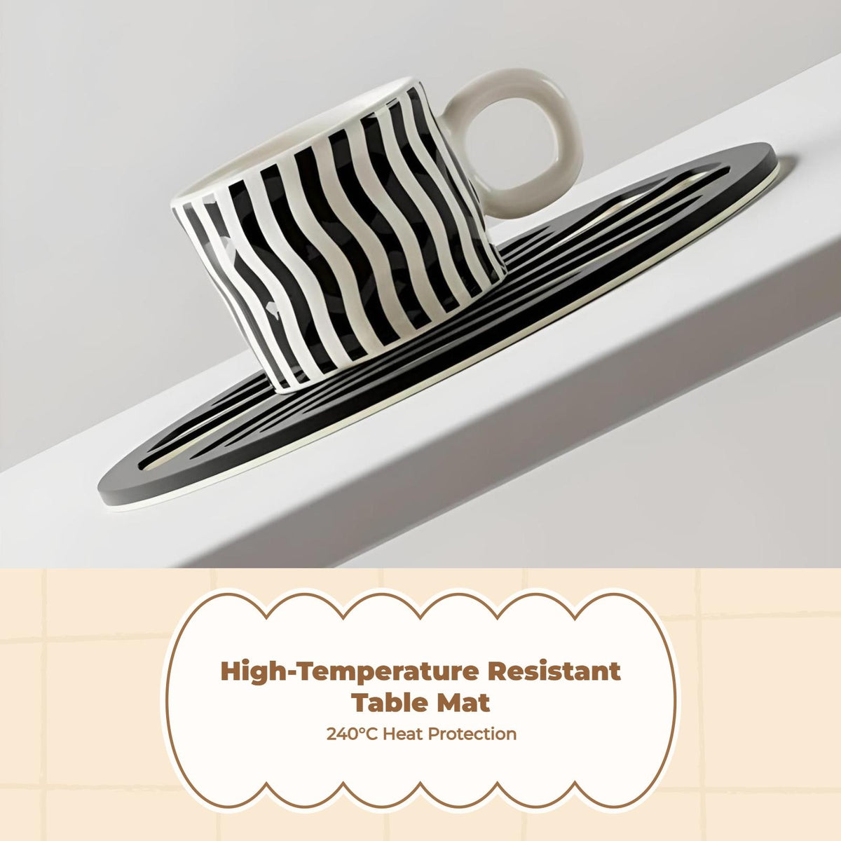 Heat Resistant Placemat, Nordic Design Table Mat, Insulation Pad, Dining Table Decor Round B&W 6pcs+Rack