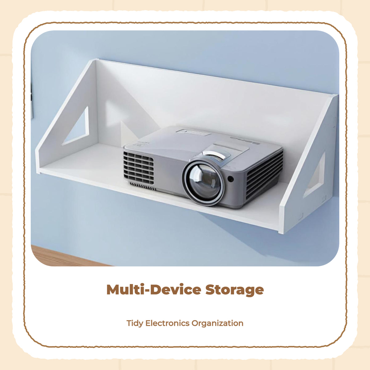 Projector Shelf Wall Mount, No drill Installation, Storage Organizer, Bedroom Living Room Triangle 30cm White