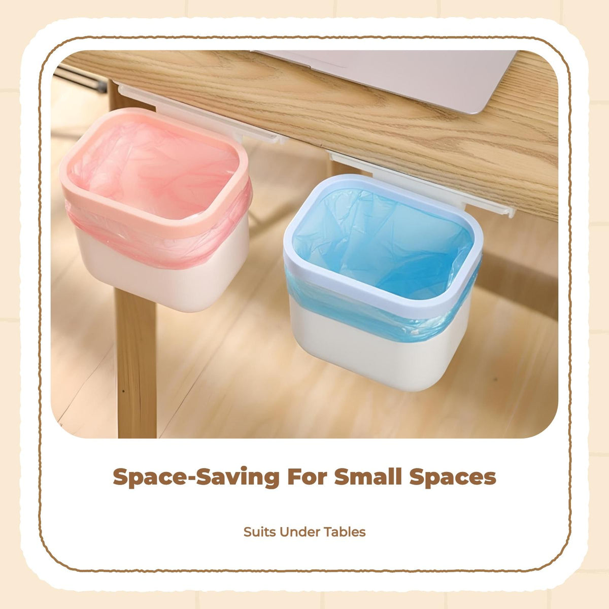 Desk Hanging Mini Trash Can, Under Desk, Office, Home, Storage Blue 1pc+Pink 1pc