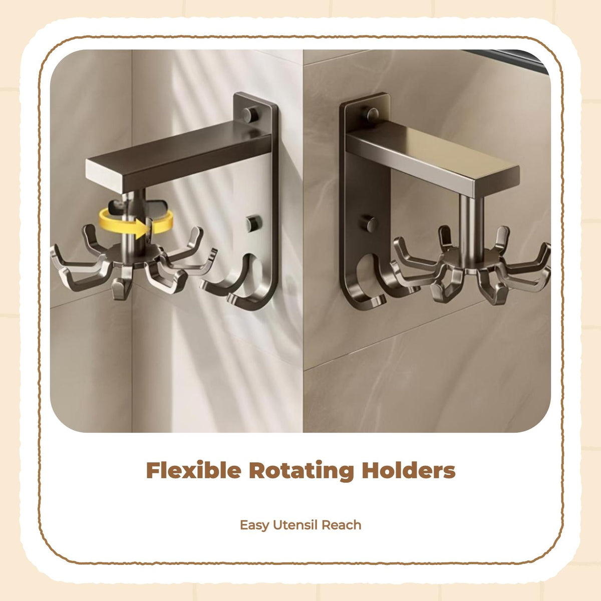 Rotating Kitchen Hook, No Utensil Rack White 8 Hooks