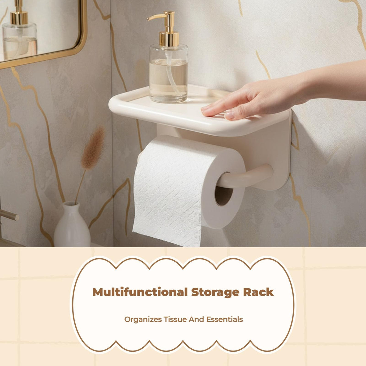 Bathroom Tissue Box, Waterproof Storage Shelf, No Drill Cream White Tissue Box*2