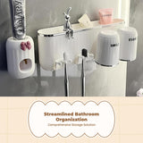 Toothbrush Holder, Wall-Mounted Toothpaste Organizer, No-Drill Bathroom Storage Rack White 2 Cups Rabbit