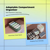 Large Closet Organizer, Stackable Storage Box with Hinged Lid, Multi-Purpose Wardrobe Bin Ivory White Bra Box 6 Grids