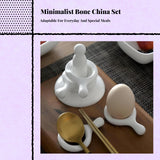 Chopstick Rest, Porcelain Ceramic Tableware Stand, Japanese Design Holder, Home Kitchen Accessory 5 Rests 1 Holder White