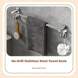 304 Stainless Steel Towel Rack, No-Drill Wall-Mounted Bathroom Organizer, Space-Saving Shelf Stainless Steel 50cm